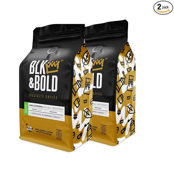 BLK & Bold Ground Coffee, Limu Ethiopia Single Origin Premium Light Roast, Natural Processed, 100... | Amazon (US)