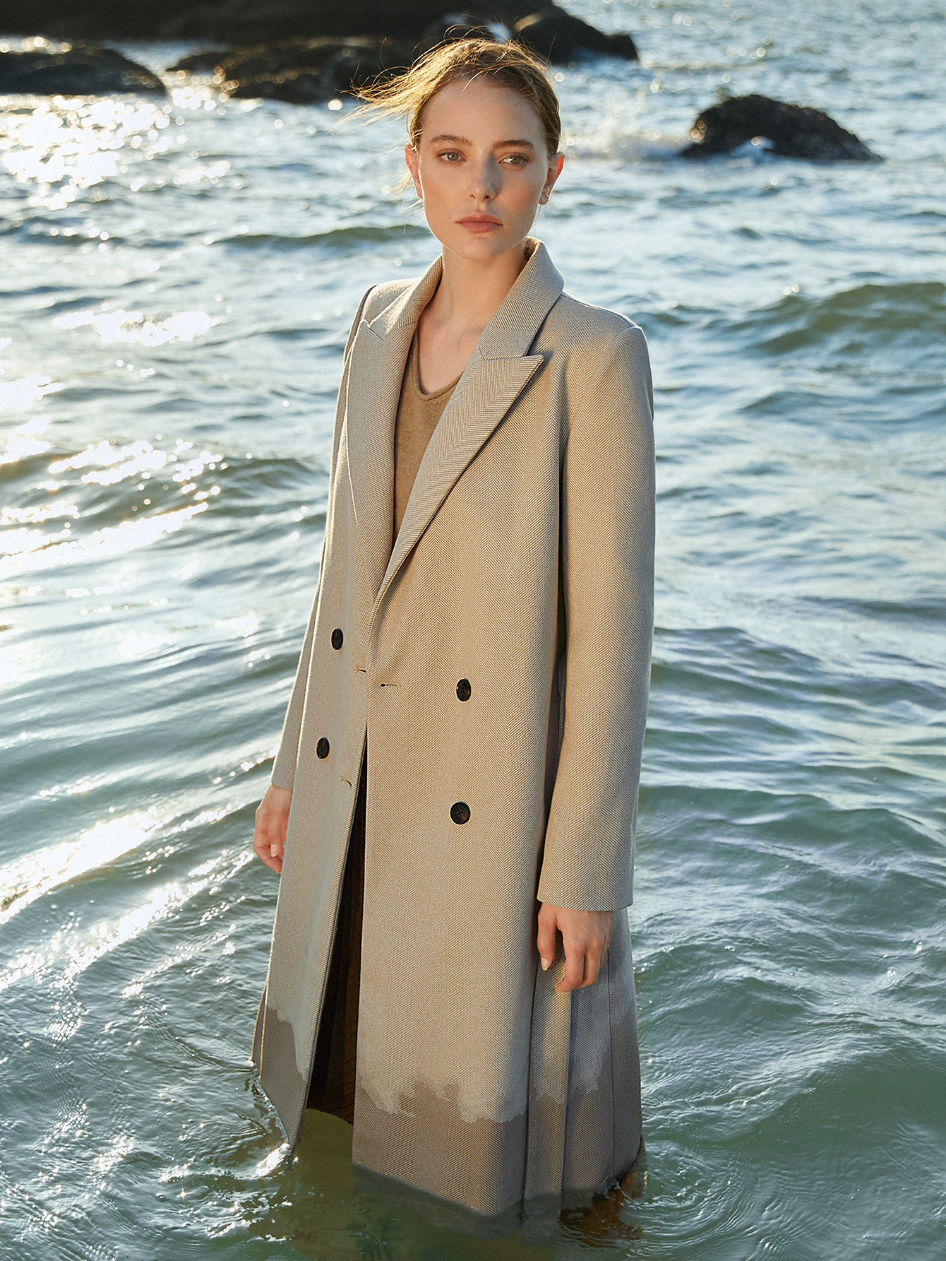 MOTF PREMIUM HERRINGBONE PATTERN BELTED OVERCOAT | SHEIN