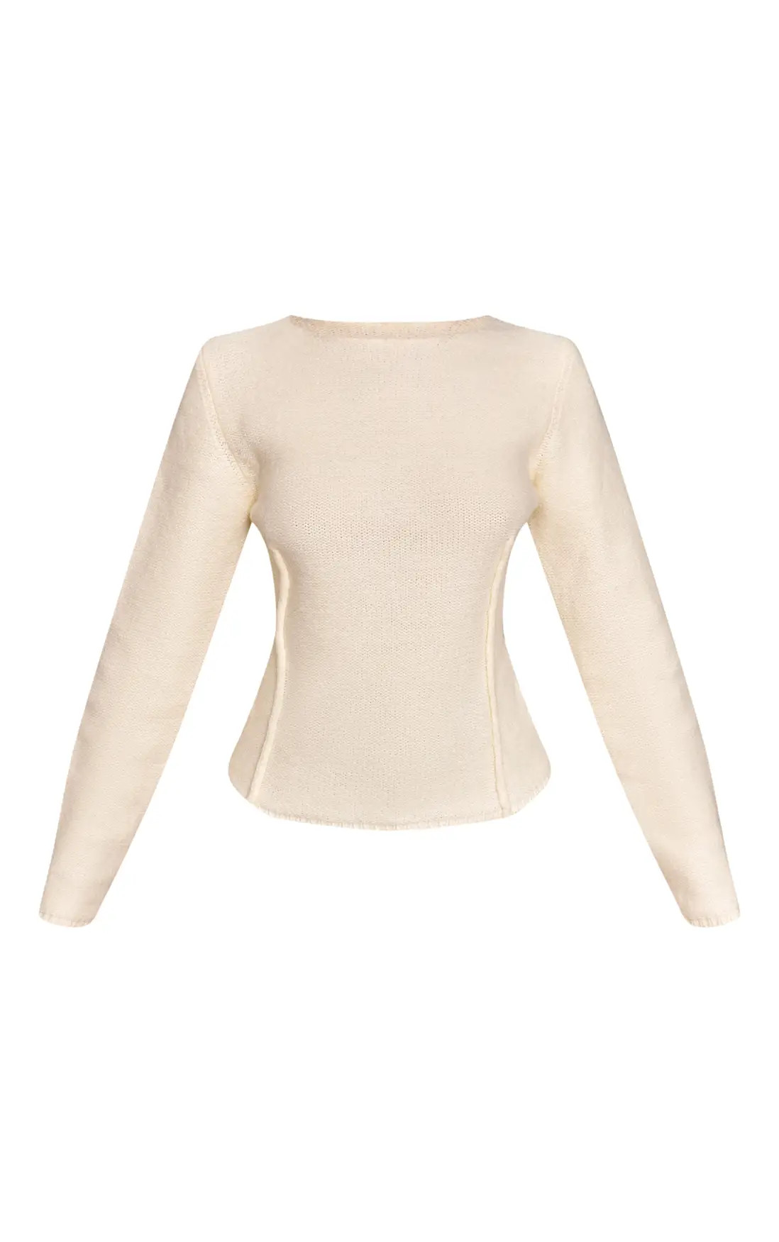 Knitwear | Petite White Seam Detail Fitted Knit Jumper | PrettyLittleThing | PrettyLittleThing US