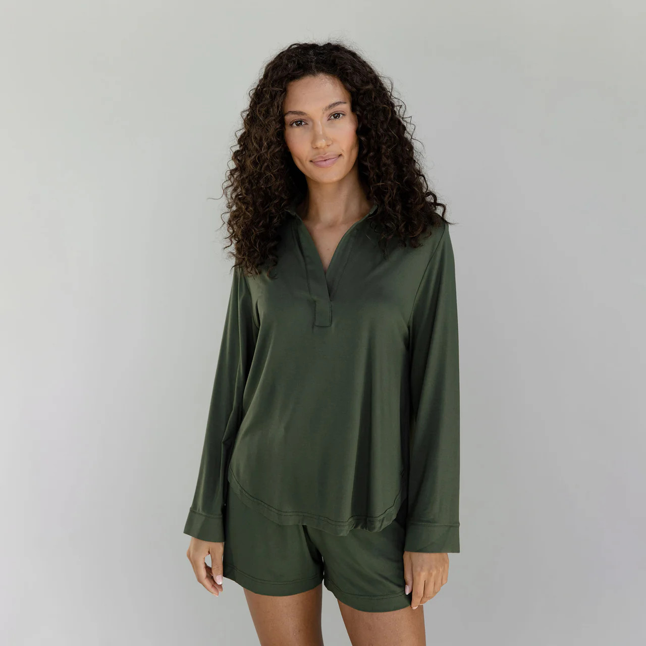 Stretch Knit Bamboo Long Sleeve Polo | Cozy Earth