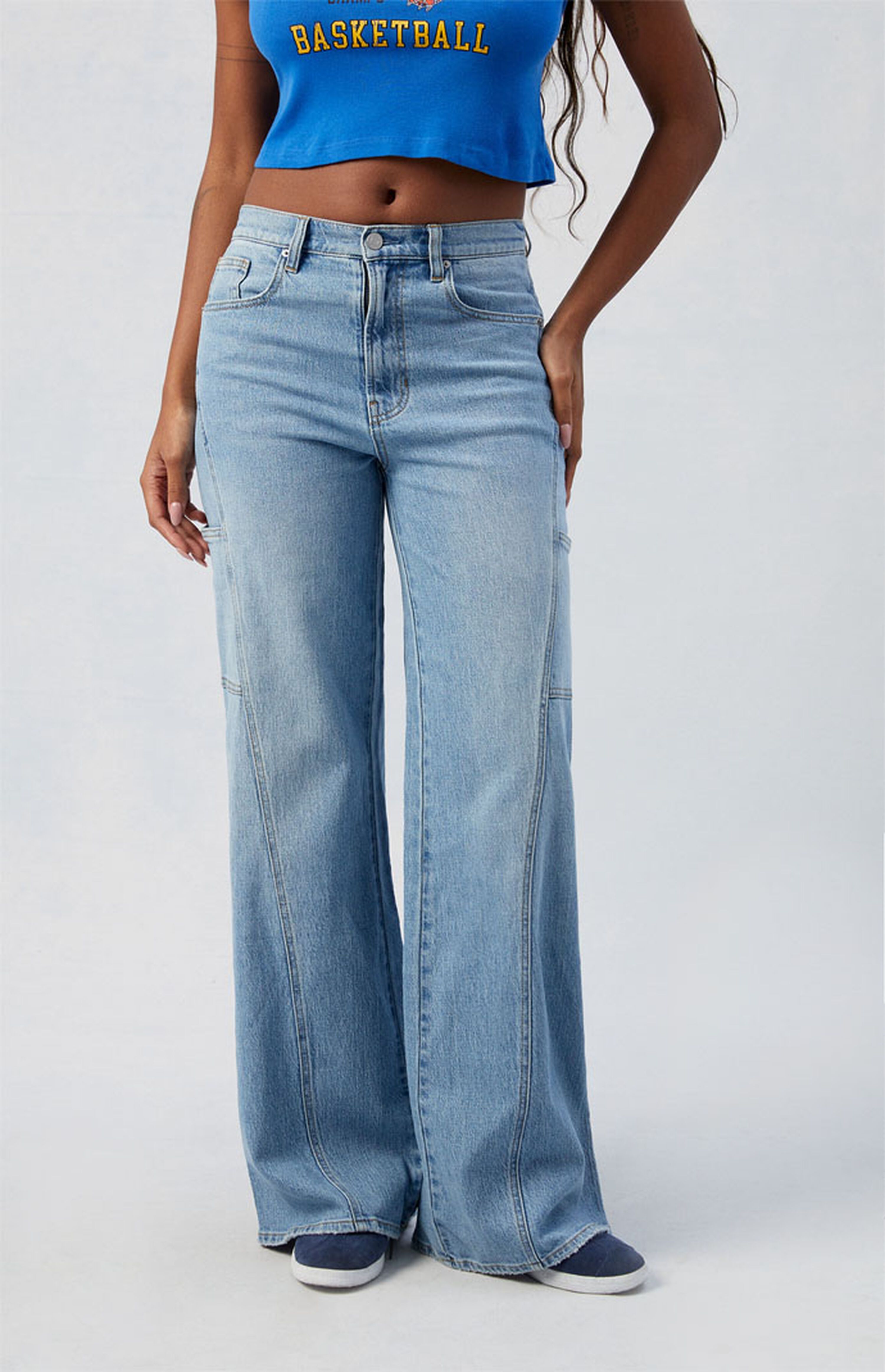 PacSun Eco Stretch Medium Indigo Paneled Wide Leg Jeans | PacSun