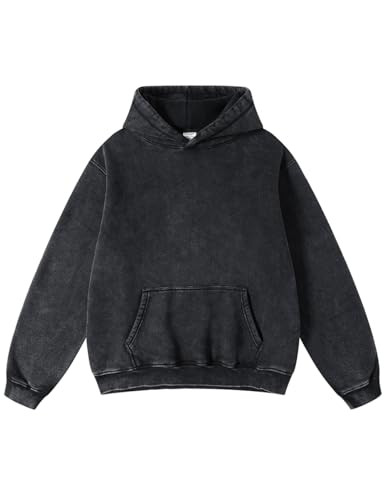 FAIABLE Womens Oversized Hoodie Couples Heavyweight Hoodies Vintage Acid Wash Hoodie Cotton Fleece Hoodies for Women College Streetwear Black | Amazon (US)