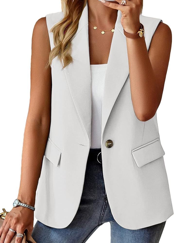 Mina self Sleeveless Blazer Jackets for Women Solid Color Open Front Women Blazer Vest Casual Lap... | Amazon (US)