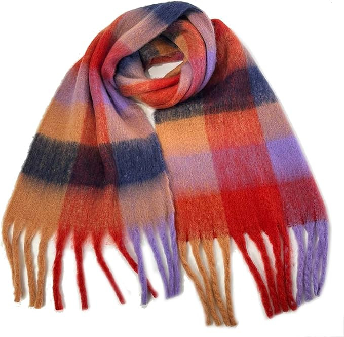 Large Chunky Plaid Scarf Coloured Checked Oversized Scarf Tassel Soft Fall Winter Thick Warm Shaw... | Amazon (US)