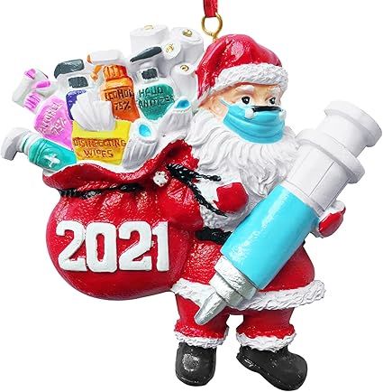 Veiai 2021 Christmas Decoration Ornament-Masked Santa for Xmas Tree Resin Hanging Ornament Indoor... | Amazon (US)