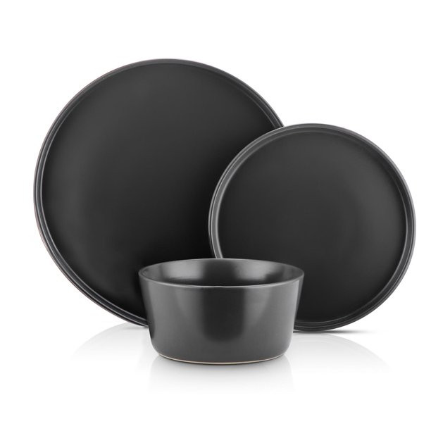 Stone Lain 24-Piece Modern Ledge Stoneware Dinnerware Set ( Black ) - Walmart.com | Walmart (US)
