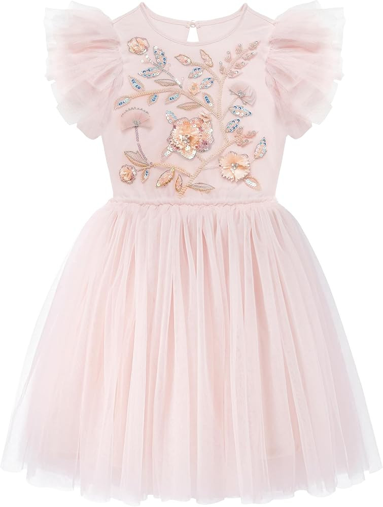 Tutu Dress for Girls - Embroidered Tulle Dress Tiered Layered Flower Toddler Dress for Wedding Bi... | Amazon (US)