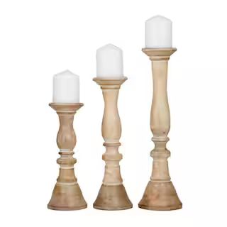 Light Brown Wood Candle Holder (Set of 3) | The Home Depot