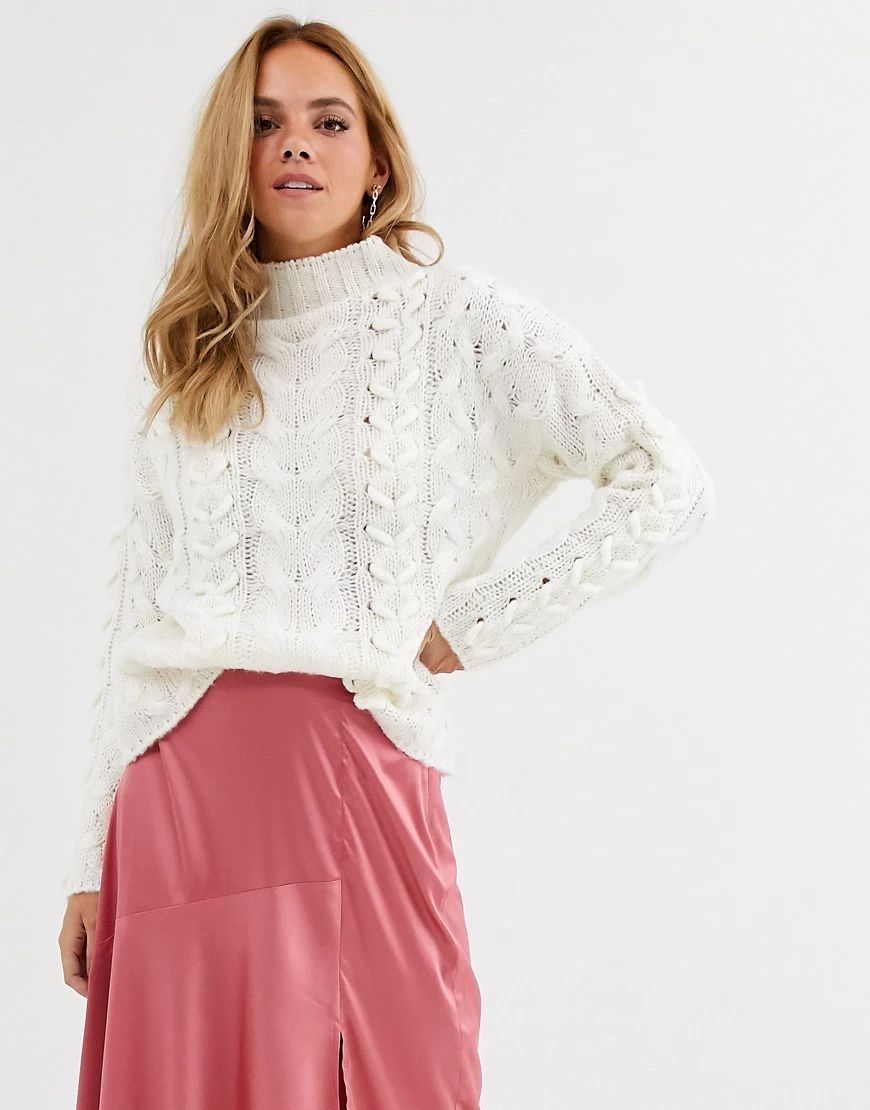 Moon River high neck cable knit jumper-White | ASOS (Global)