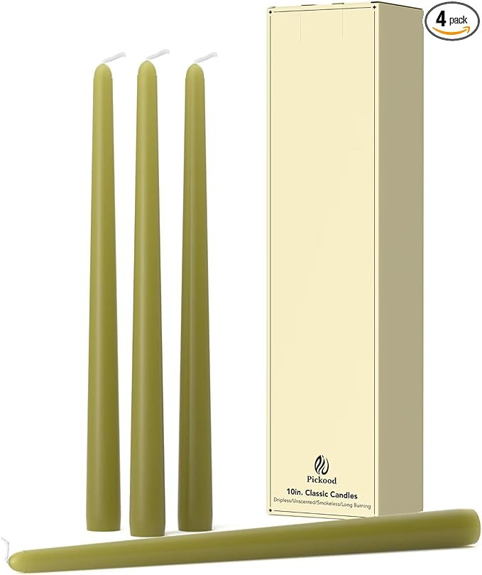 10-Inch Tall Dripless Taper Candles Set of 4 - Olive Green Tapered Candles, Perfect for Halloween... | Amazon (US)