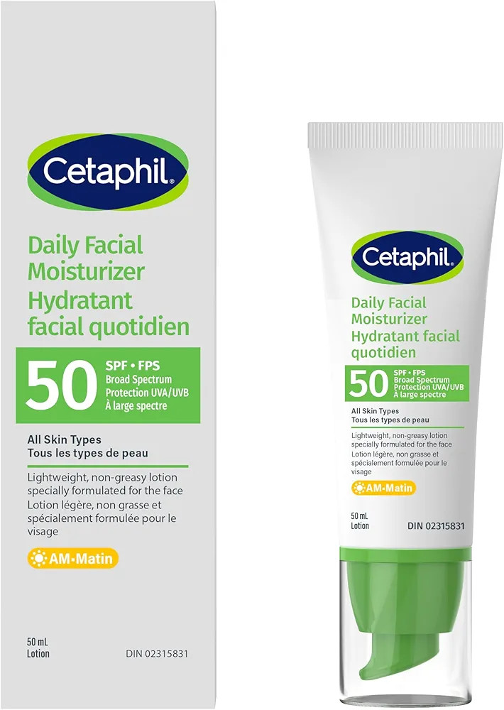 Cetaphil Daily Facial Moisturizer, SPF 50 Gentle Face Lotion for All Skin Types, Light Weight, Oi... | Amazon (CA)