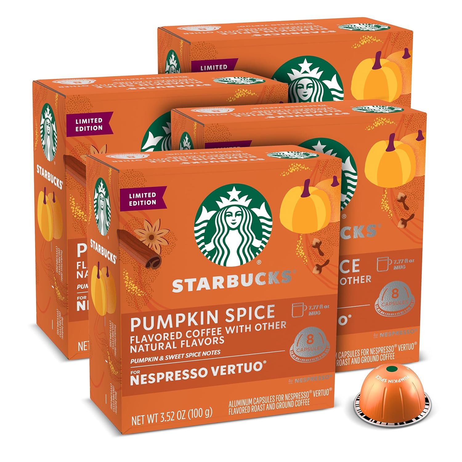 Starbucks by Nespresso Vertuo, Pumpkin Spice, 32-count Coffee Pods, Brews 7.8 oz. | Amazon (US)