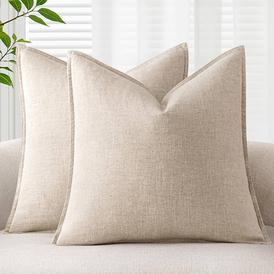 ANRODUO Pack of 2 Decorative Linen Pillow Covers Euro Sham Natural Beige Neutral Farmhouse Boho S... | Amazon (US)