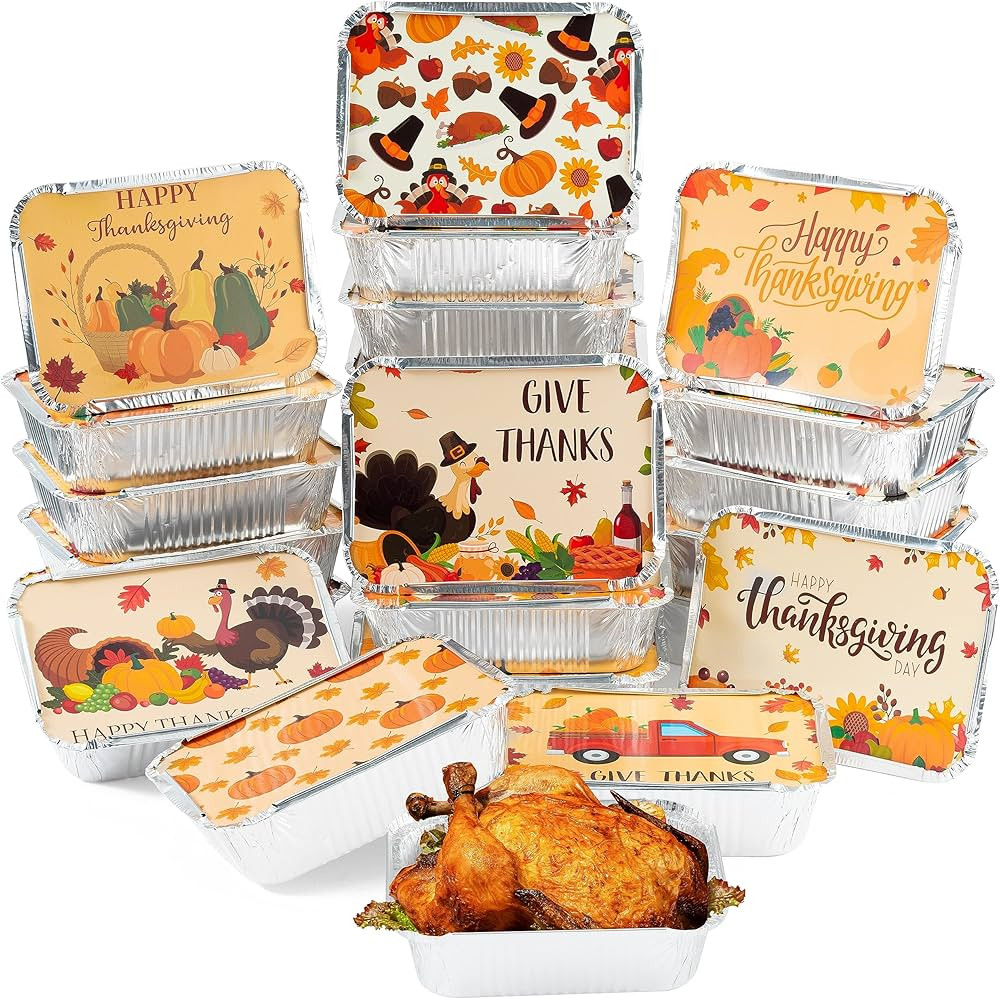 MALLMALL6 40Pcs Thanksgiving Tin Foil Containers with Lids for Treat Exchange & Goody Party Lefto... | Amazon (US)