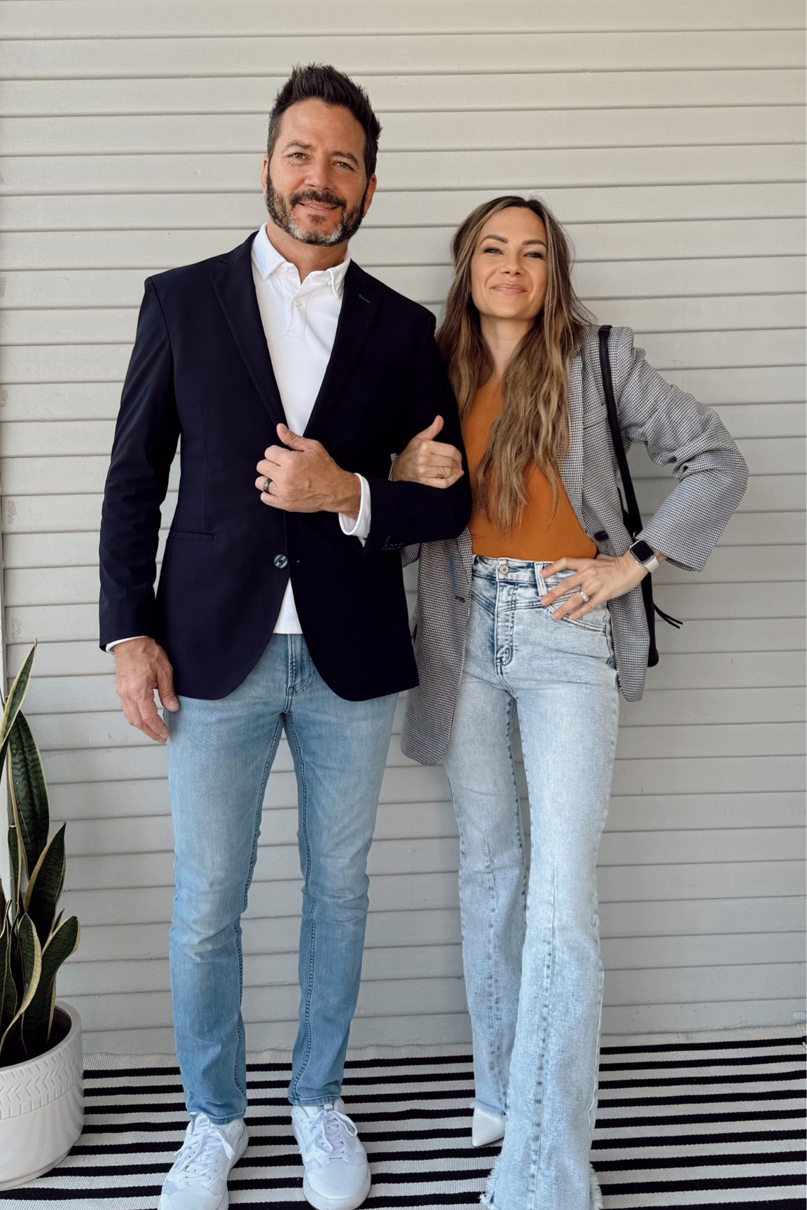 We love dressing, a blazer down with some nice denim, or dressing it up with a pair of heels and some Chelsea boots. The flare jeans that Falon is wearing his absolutely comfortable, cute stylish, and so versatile. They fit very true to size. Paul is wearing a Twillory blazer and have linked similar. His favorite brand is Twillory, and we will send you a direct link in our DM’s, if you comment, LINK. 

#LTKmens #LTKstyletip