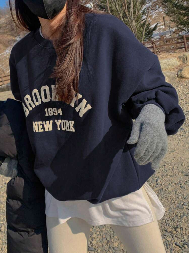 DAZY Women's Letter Print Round Neck Long Sleeve Casual Loose Fit Sweatshirt, Autumn/Winter | SHEIN