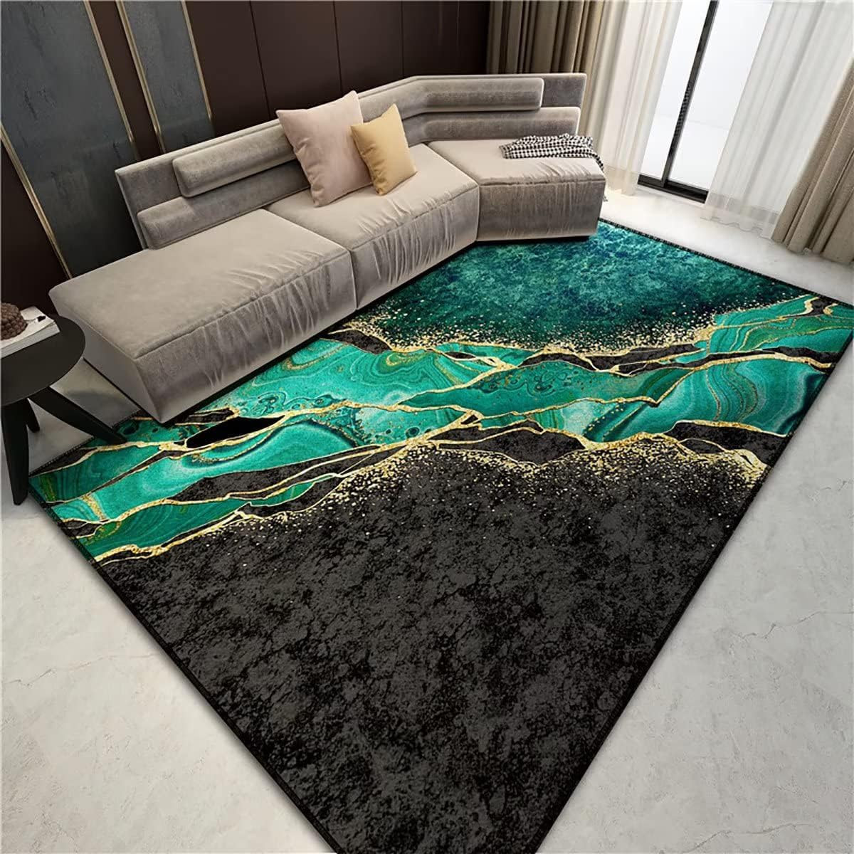 Black and Emerald Green Abstract Marble Rugs for Living Room Modern Area Rug Swirl Texture Print ... | Amazon (US)