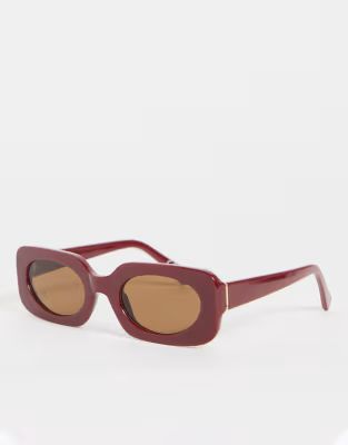 ASOS DESIGN mid square sunglasses in red with tonal lens | ASOS (Global)