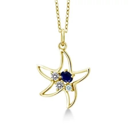 0.38 Ct Oval Blue Sapphire White Diamond 18K Yellow Gold Plated Silver Starfish Necklace | Walmart (US)