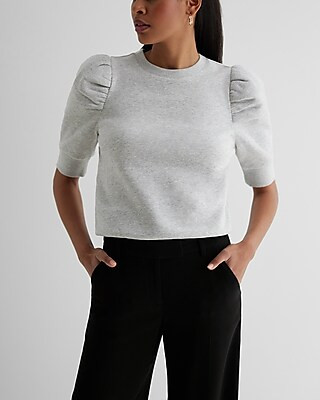 Crew Neck Short Puff Sleeve Sweatshirt | Express