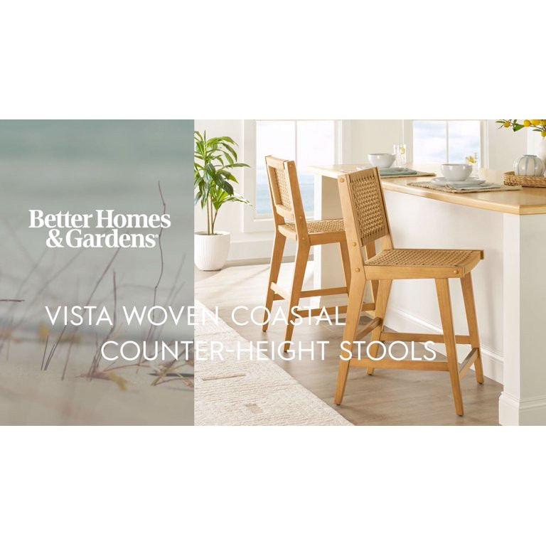 Better Homes & Gardens Vista Woven Counter-Height Stools 2 Pack, Light Honey Finish | Walmart (US)