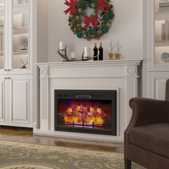 Mondawe 35.06-in W Black Infrared Quartz Electric Fireplace | Lowe's