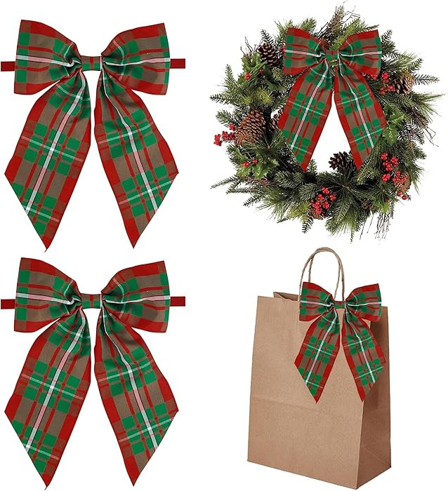 AIMUDI Christmas Bows for Gift Wrapping 6×9'' Red and Green Plaid Bows for Christmas Tree Wreath... | Amazon (US)
