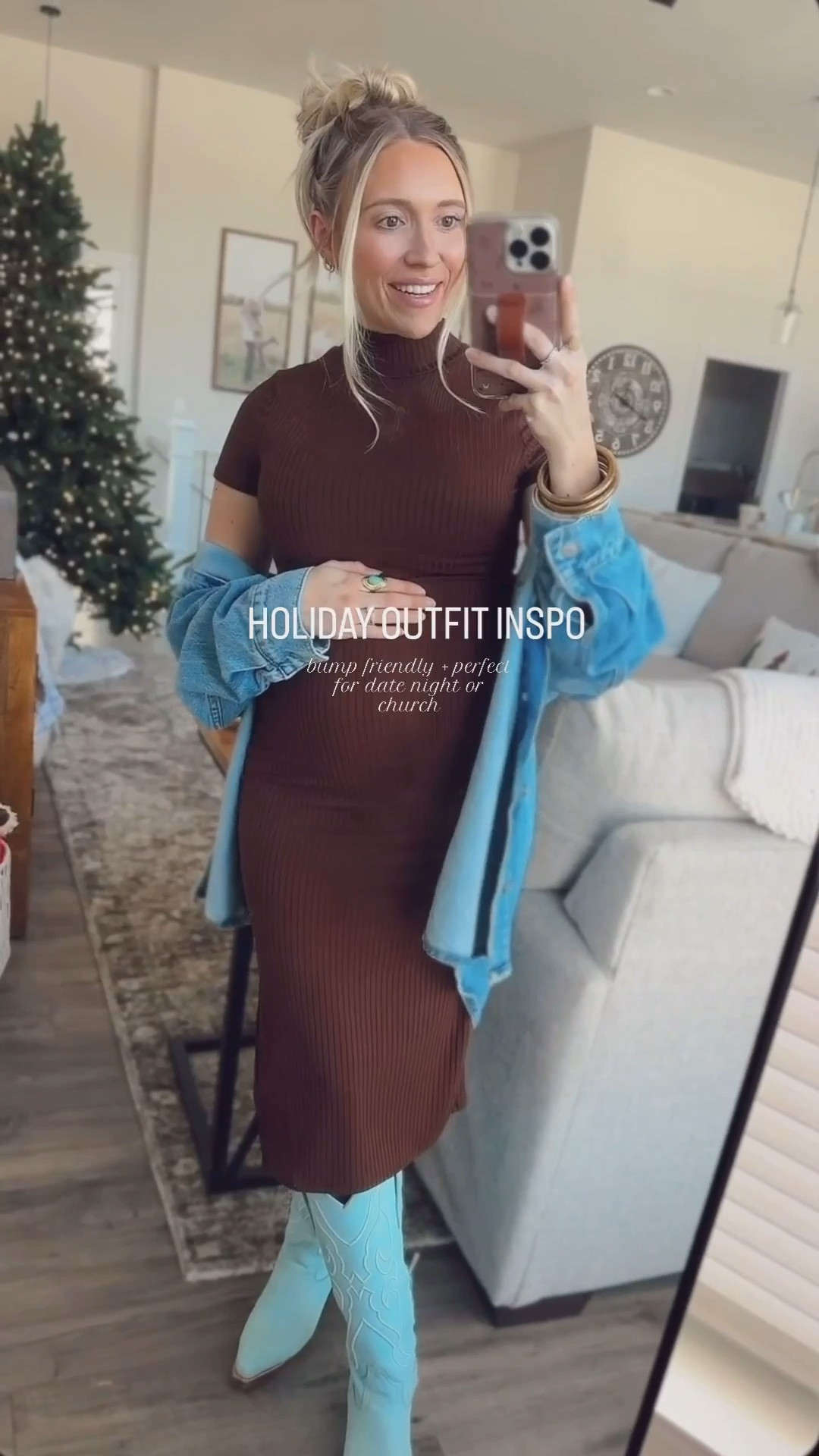 bump friendly outfit, Christmas, Christmas Eve church service, church ootd, third trimester dresses, second trimester dresses, brown dress, maternity dresses, blue cowgirl boots 



#LTKootd #LTKmomlife #LTKBump