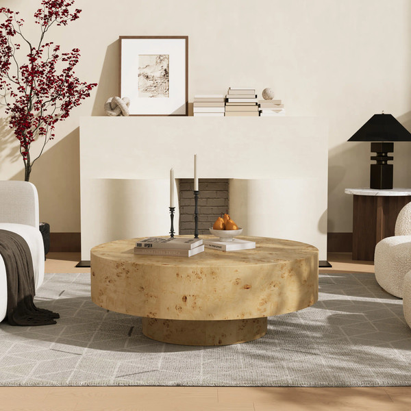 Round Burl Wood Coffee Table