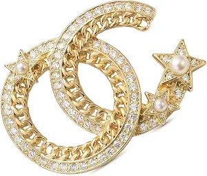 Gold Rhinestone Double Loop Brooch Pin for Women, Elegant Interlocking Brooch, Fashion Jewelry La... | Amazon (US)