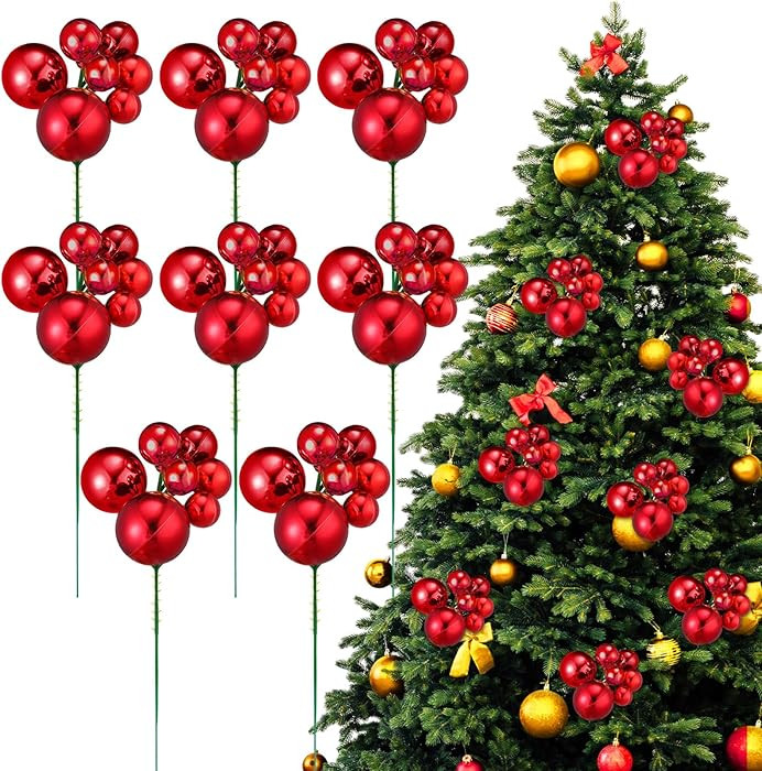 8 Pcs Red Christmas Tree Picks 7.87 Inch Xmas Balls Ornaments Christmas Decorations for Xmas Tree... | Amazon (US)