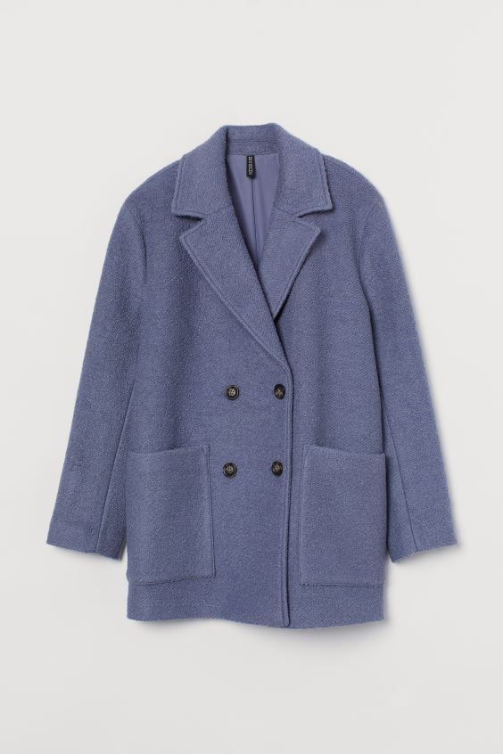 Short, straight-cut coat in wool-blend bouclé. Double-breasted, notched lapels and large patch f... | H&M (US + CA)