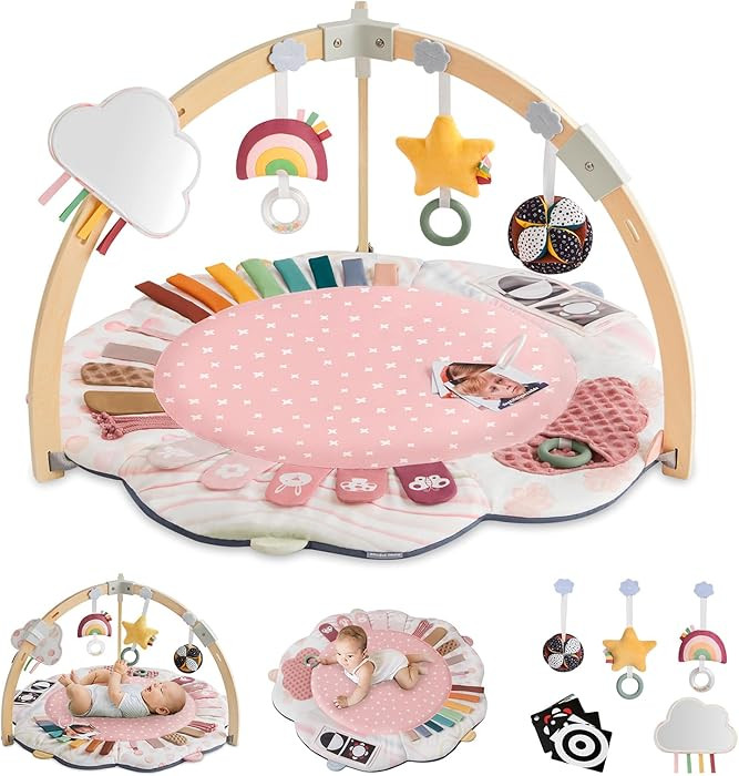 Blissful Diary Baby Play Gym & Activity Mat, 5 Developmental Zones Wooden Tummy Time Mat with 5 D... | Amazon (US)