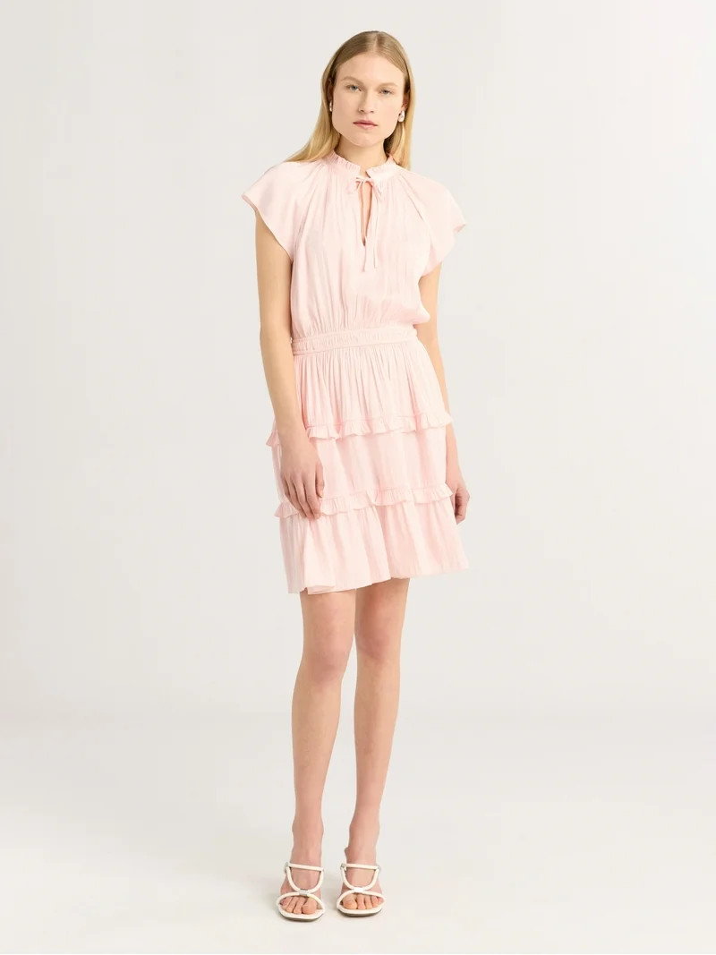 Scoop Women's Satin Mini Ruffle Dress with Cap Sleeves, Sizes XS-4X | Walmart (US)