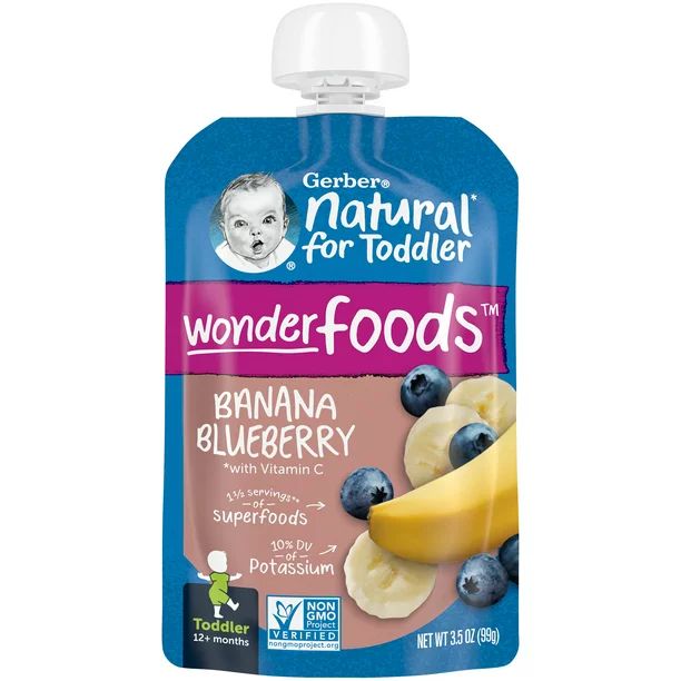 Gerber Natural for Toddler, WonderFoods Banana Blueberry Toddler Food, 3.5 oz Pouch - Walmart.com | Walmart (US)