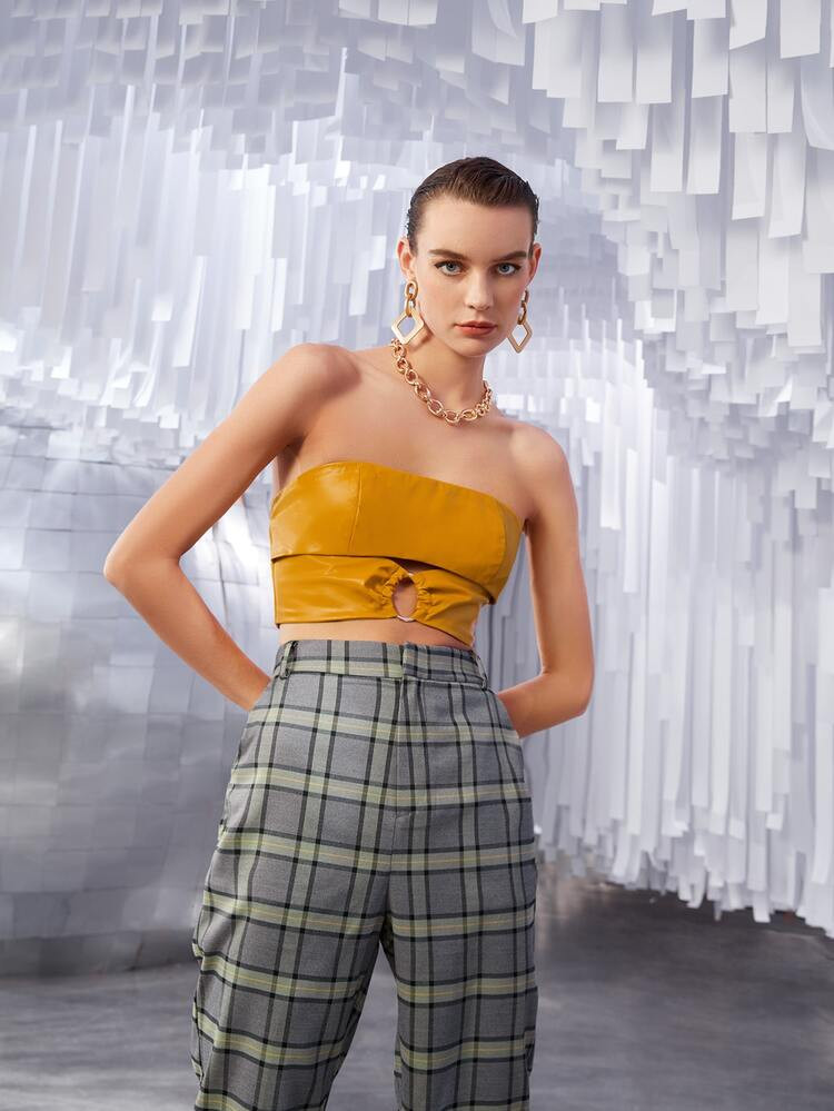 SHEIN Unity O-ring Front Crop PU Leather Tube Top | SHEIN