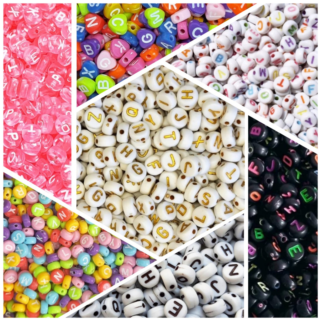 600 Miçangas Letras do Alfabeto Vogais e Consoantes Pulseiras Colares Terço | Shopee (BR)