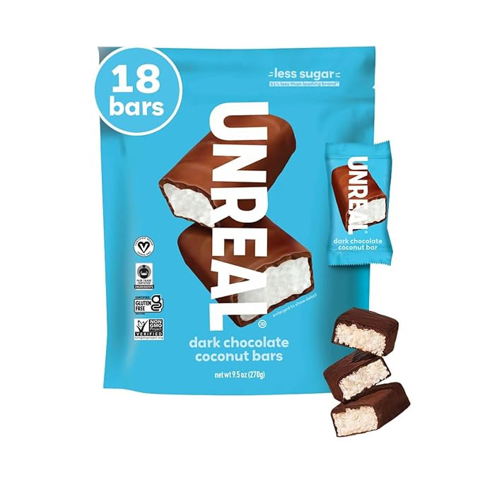 UNREAL Dark Chocolate Coconut Bars (Value Size Bag) | Vegan, 3g Sugar, & 3 Simple Ingredients | N... | Amazon (US)