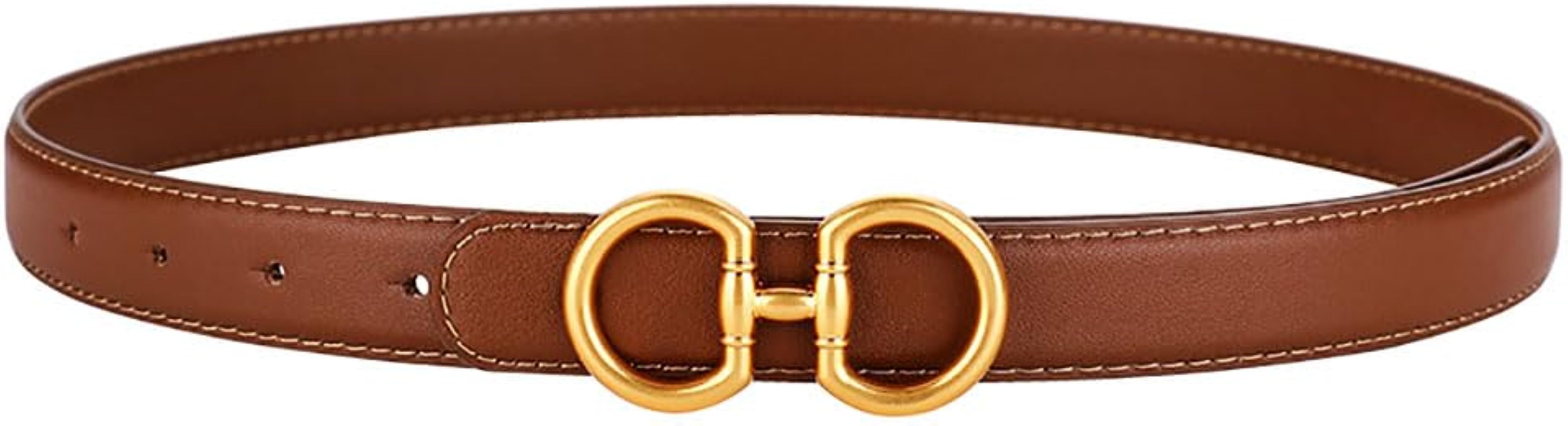 FOMCORT Women Leather Belt for Dresses, Classic Buckle Design Jeans Belt for Pants in Gold Buckle Be | Amazon (US)