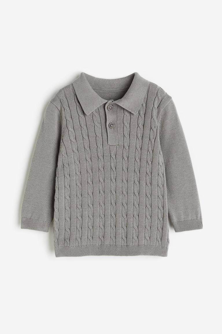 Cable-knit Polo Sweater - Gray - Kids | H&M US | H&M (US + CA)