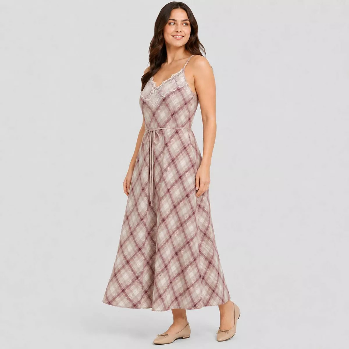 Women's Lace Cotton Maxi Sundress - Universal Thread™ Mauve Plaid M | Target