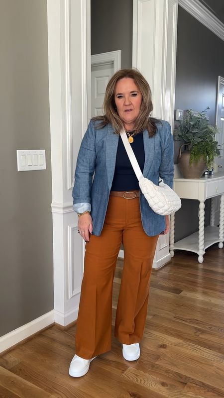 Love this casual spring look. 
These pants are 🙌 wearing a 14 petite. 
Blazer size 14
Necklace is reversible 

JCREW factory spring outfits work outfit 

#LTKsalealert #LTKover40 #LTKworkwear