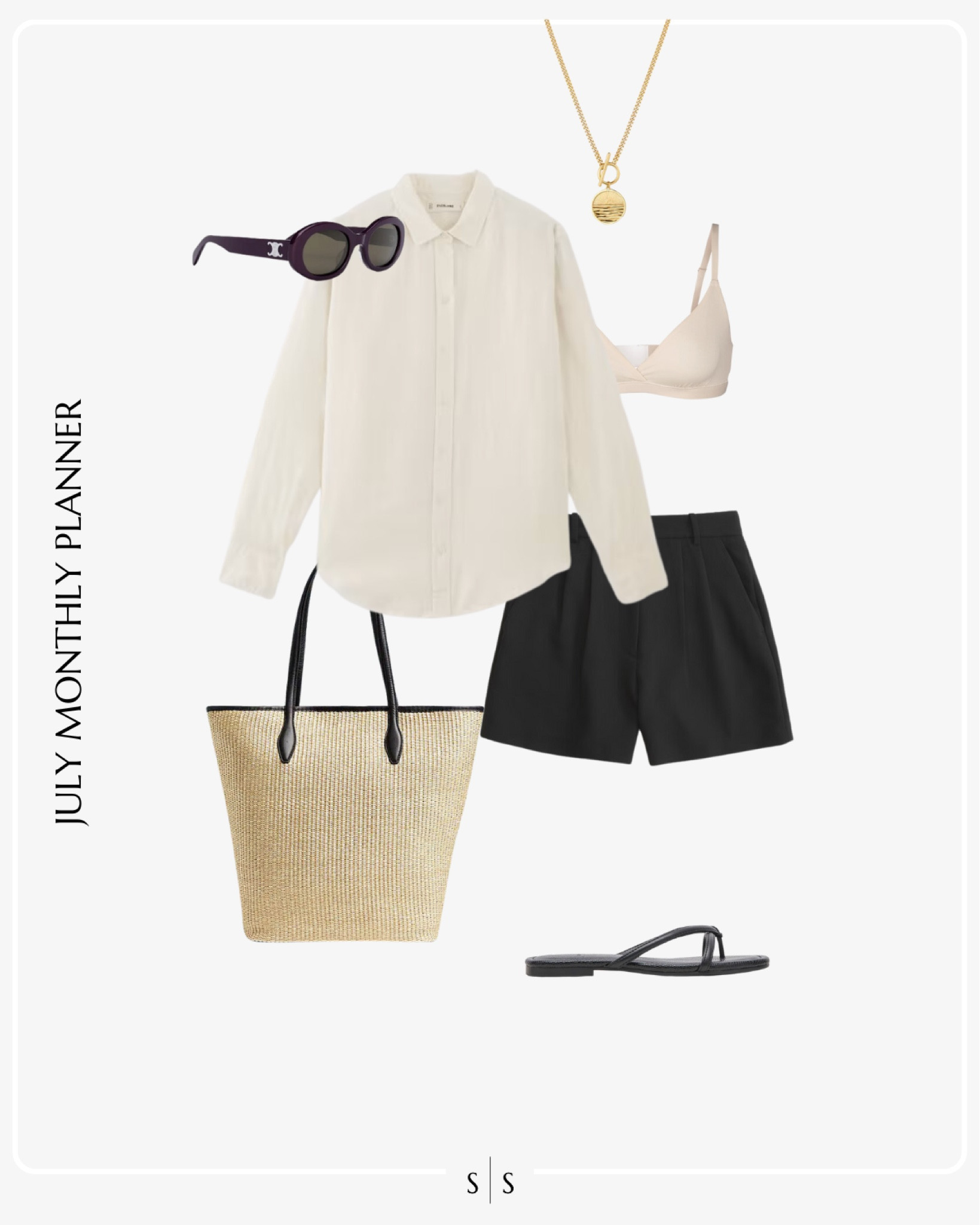 Monthly outfit planner JULY: Summer looks | linen button down, tailored black shorts, woven tote bag, bralette, Summer accessories 

See the entire calendar on thesarahstories.com ✨ 


#LTKStyleTip