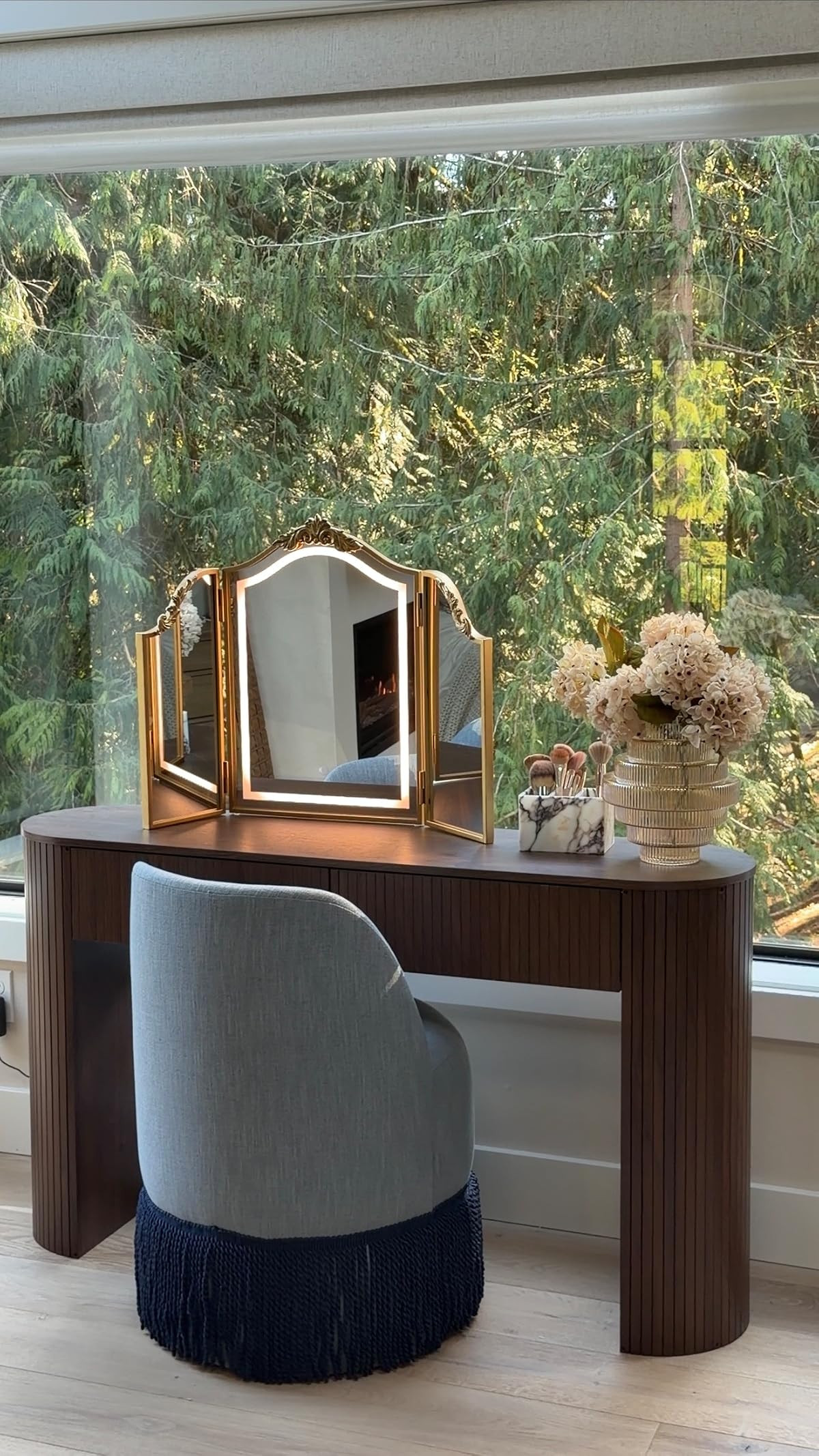 Makeup vanity of my dreams Loving this gold triple fold mirror with lights #amazonhome #amazonfin... | Amazon (US)