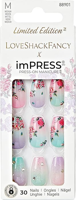 KISS LoveShackFancy x imPRESS Press-On Manicure Limited Edition, Style "Lilac Crush" Medium Coffi... | Amazon (US)
