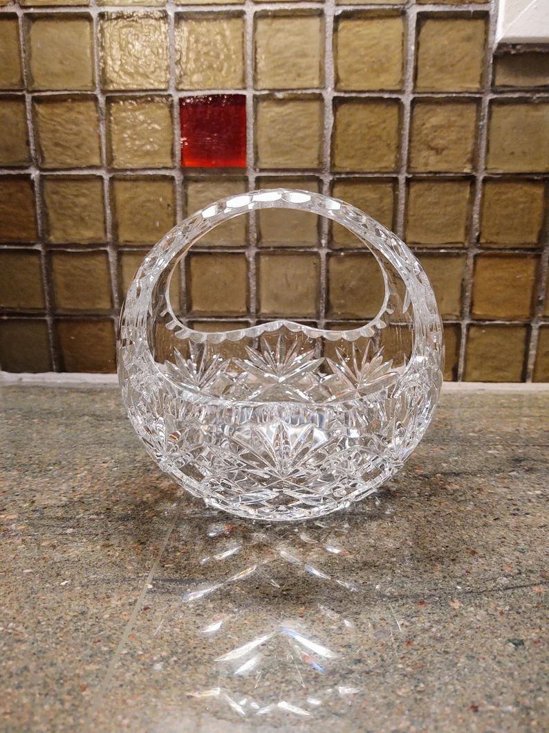 Vintage Crystal Basket With Handle | Etsy (US)