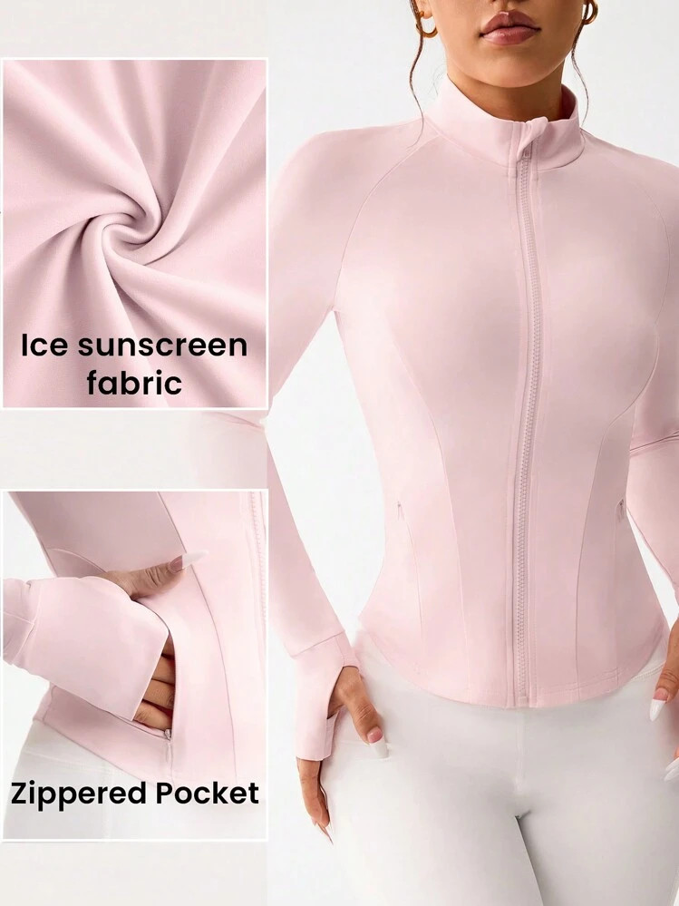 SHEIN Sport Studio Effen kleur slim fit sportjack met rits, minimalistische mode voor casual dage... | SHEIN