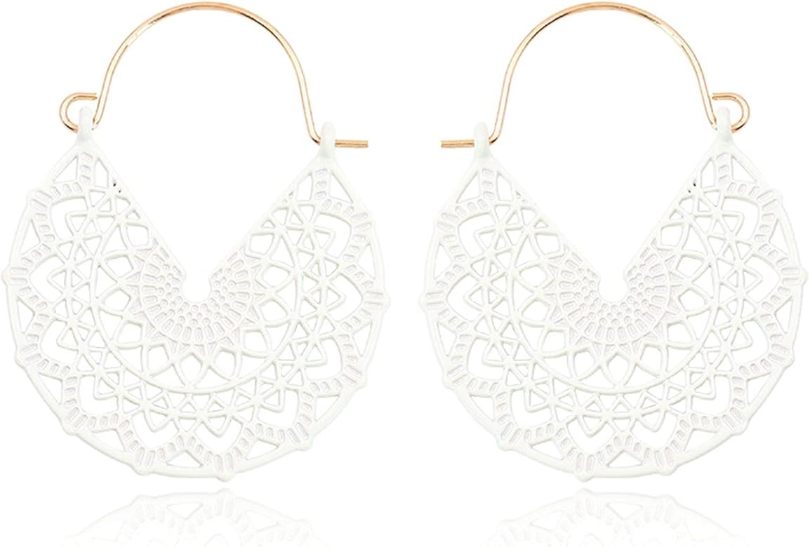 5 Pairs Set Pattern Drop Dangle Hoop Earrings for Women Colorful Cute Earrings Lightweight Mandal... | Amazon (US)