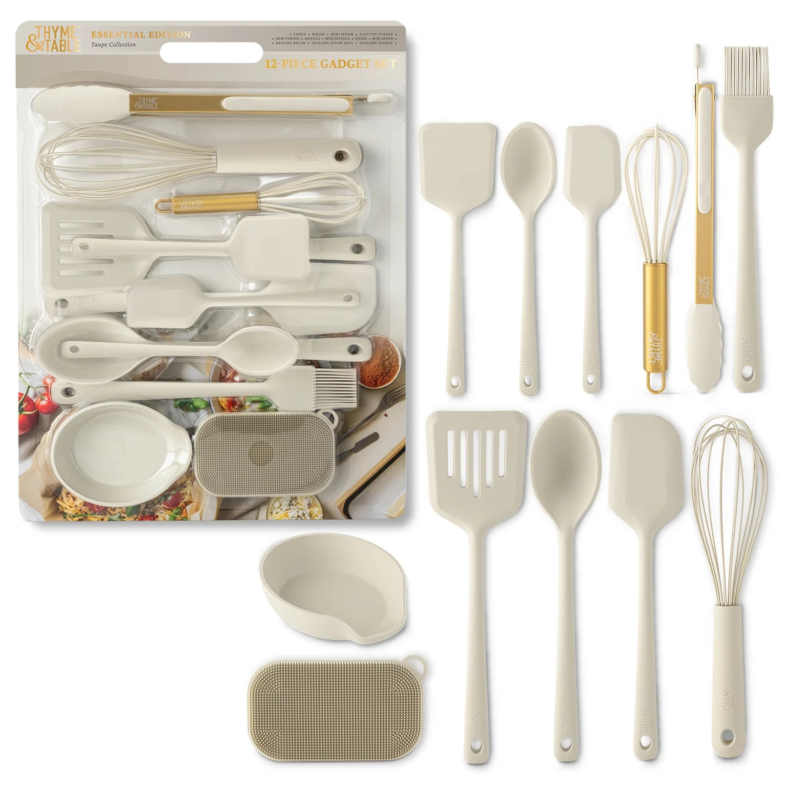Thyme & Table 12- Piece Silicone Cooking Utensil Set, Taupe | Walmart (US)