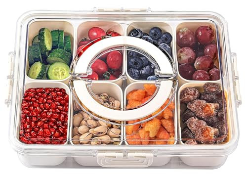 Divided Serving Tray with Lid and Handle, Portable Snack Containers Snackle Box Snack Tray with Lid for Fruit, Candy, Veggie, Nuts, Spices& Snacks, Perfect for Party, Travel& Picnic | Amazon (US)